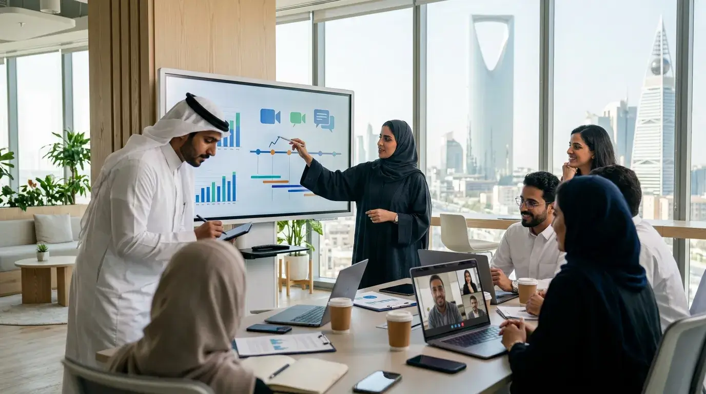 Communication strategy for remote teams in KSA using unified communications, video conferencing, messaging, and collaboration platforms